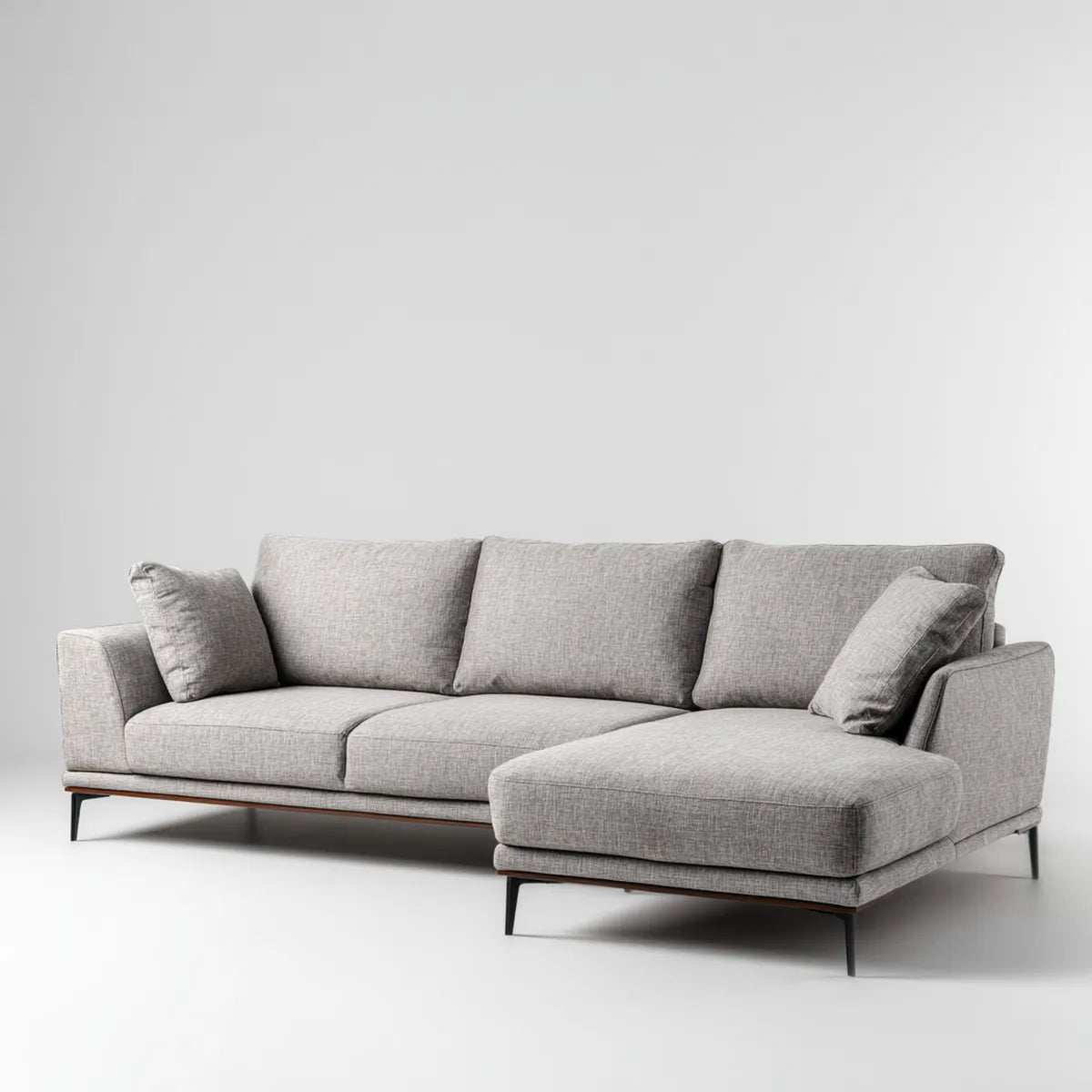 Canapé d'angle 4 places gris clair avec méridienne à droite 260 x 160 x 85 cm en polyester et acier