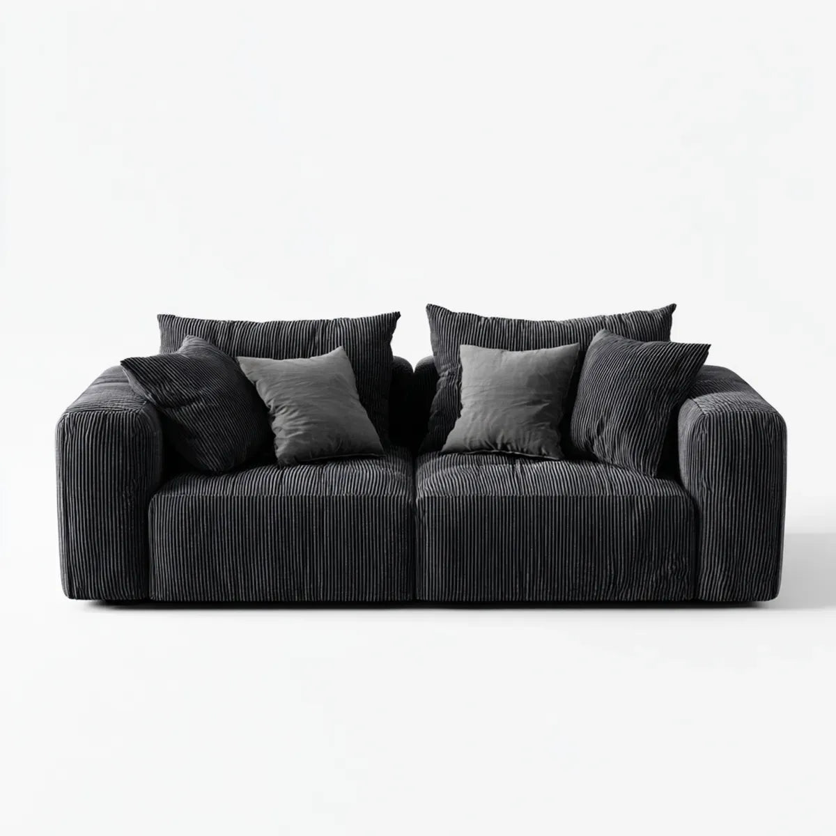 Canapé droit 2 places noir anthracite 190 x 95 x 78 cm en polyester côtelé rectangulaire