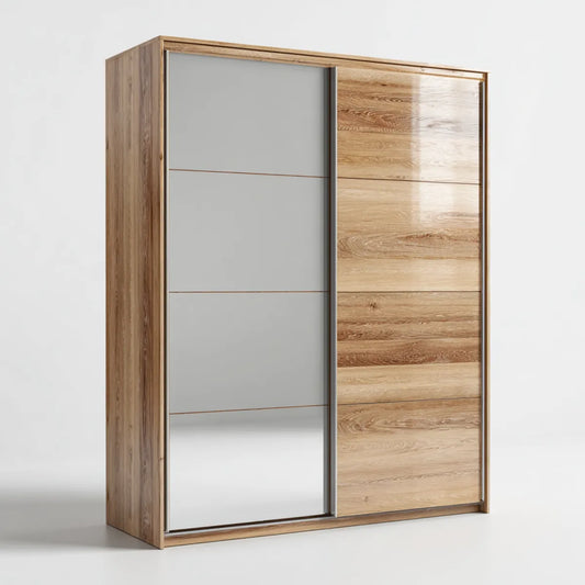 Armoire de chambre à portes coulissantes chêne naturel avec miroir 200 x 60 x 220 cm
