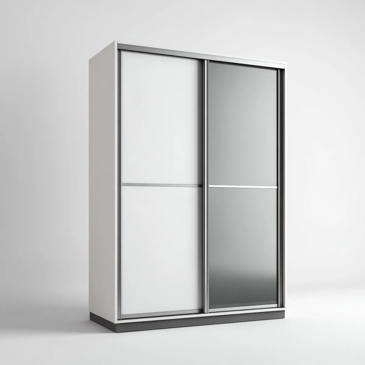 Armoire coulissante blanche et grise avec miroir 2 portes en panneaux MDF mélaminés 180 x 60 x 200 cm rectangulaire