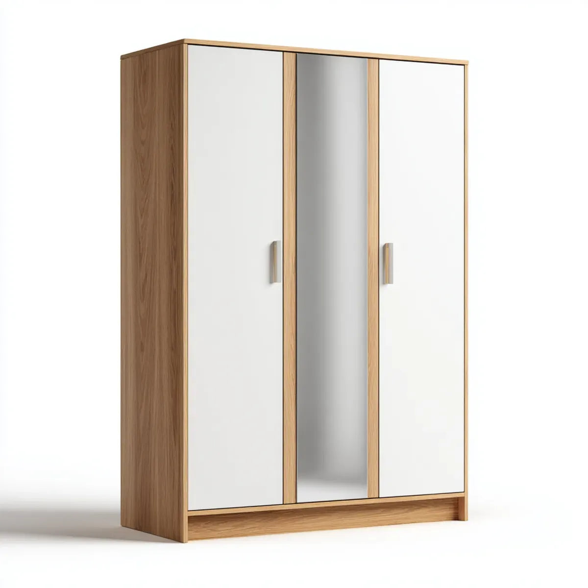 Armoire penderie 3 portes blanche chêne avec miroir en panneaux de particules mélaminés rectangulaire 120 x 52 x 200 cm