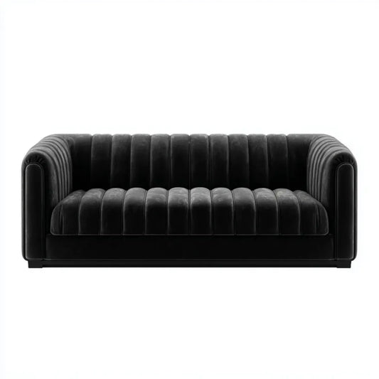 Canapé 3 places noir en velours de polyester arrondi 210 x 88 x 76 cm