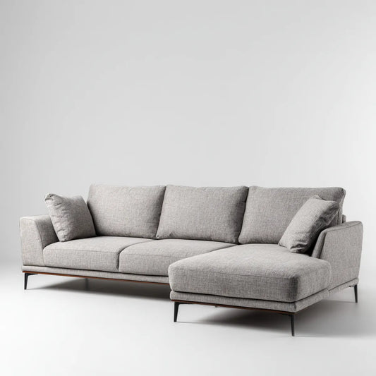 Canapé d'angle 4 places gris clair avec méridienne à droite 260 x 160 x 85 cm en polyester et acier