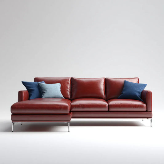 Canapé d'angle 3 places avec méridienne gauche bordeaux en cuir synthétique PU 280 x 160 x 85 cm