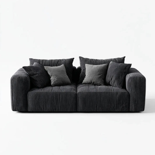 Canapé droit 2 places noir anthracite 190 x 95 x 78 cm en polyester côtelé rectangulaire