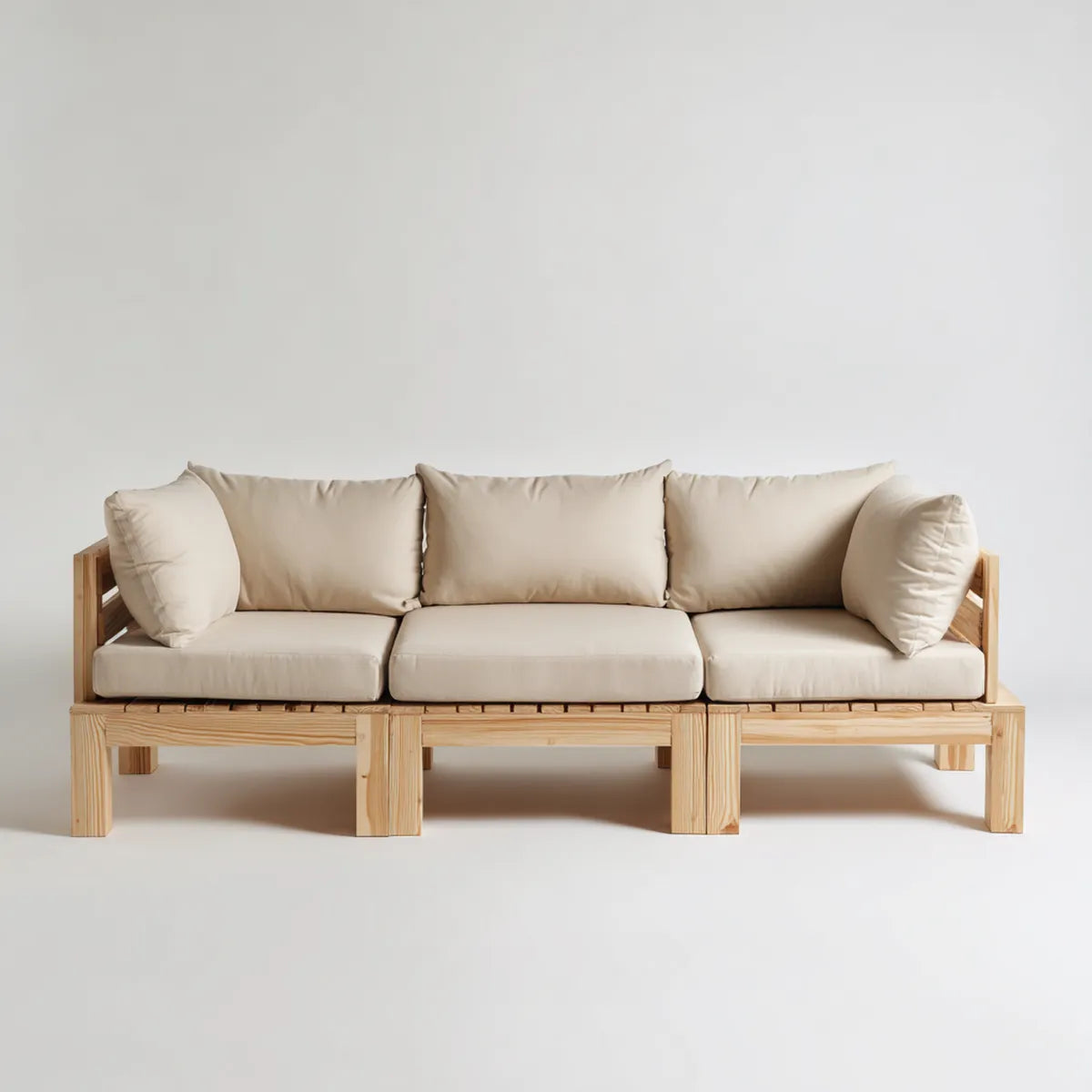 Canapé 3 places beige en pin massif 210 x 80 x 75 cm rectangulaire