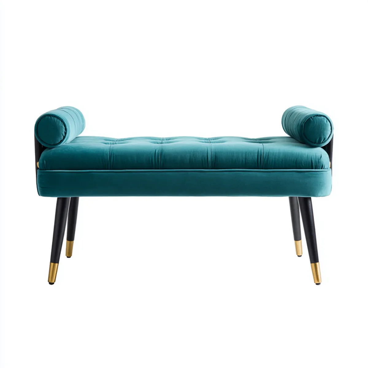 Banc de bout de lit rectangulaire bleu canard 120 x 45 x 55 cm en polyester aspect velours