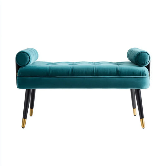 Banc de bout de lit rectangulaire bleu canard 120 x 45 x 55 cm en polyester aspect velours