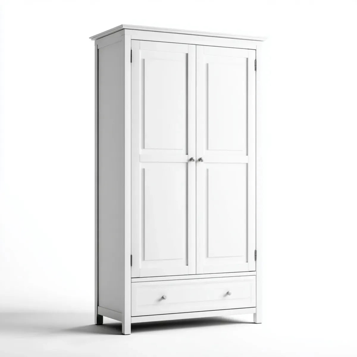 Armoire de chambre 2 portes avec tiroir blanche 100 x 55 x 190 cm en MDF et pin massif rectangulaire