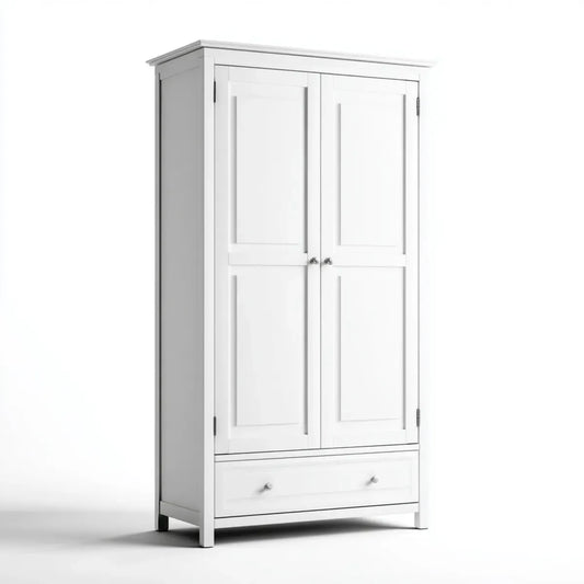 Armoire de chambre 2 portes avec tiroir blanche 100 x 55 x 190 cm en MDF et pin massif rectangulaire