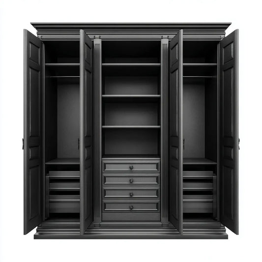 Armoire penderie 4 portes noire 240 x 60 x 220 cm en panneaux MDF rectangulaire