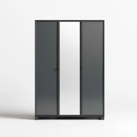 Armoire penderie 3 portes anthracite rectangulaire avec miroir 120 x 52 x 190 cm en panneaux de particules mélaminés