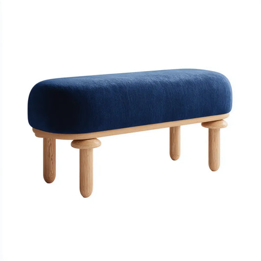 Banc de bout de lit bleu marine 100 x 38 x 45 cm en velours de polyester et bois d'hévéa massif forme rectangulaire